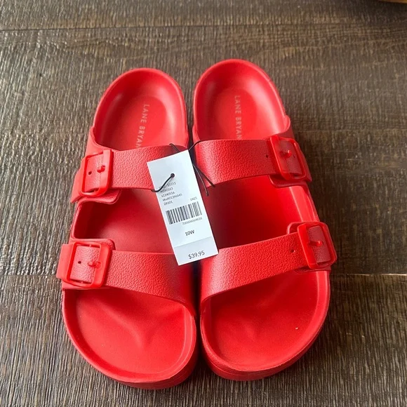 Lane Bryant Bright Red Double-Buckle Women’s Slide Sandals 10 W - Picture 1 of 4